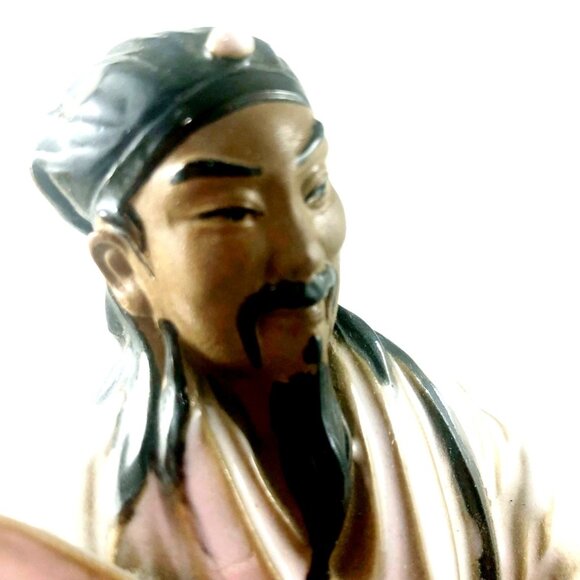 Vintage Shiwan Ceramic Scholar Figurine Handcrafted Chinese Immortal with Fan Sh - Picture 7 of 10